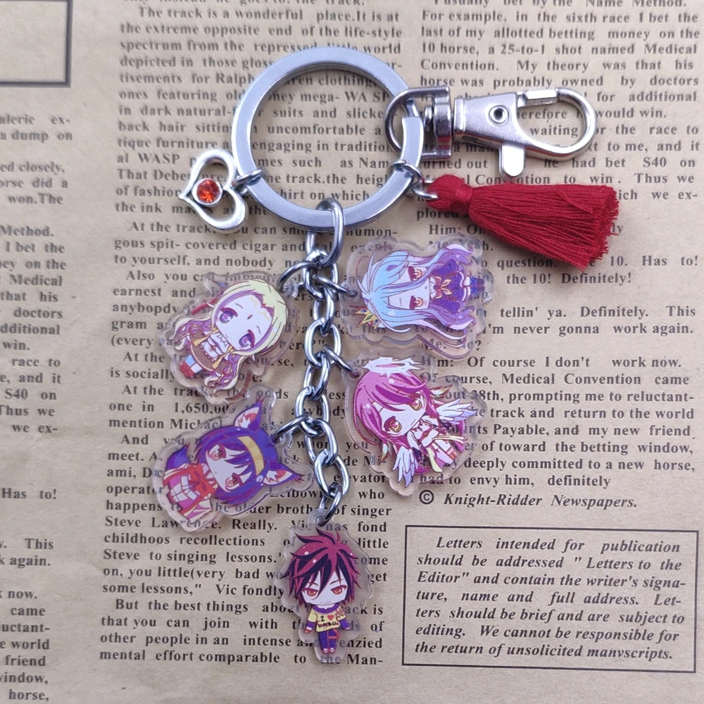 NO GAME NO LIFE Acrylic Tassels Classic Anime Cute Bohemia Jewelry Key Ring Keychain For Bag Car Women Men Gift Drop Shipping