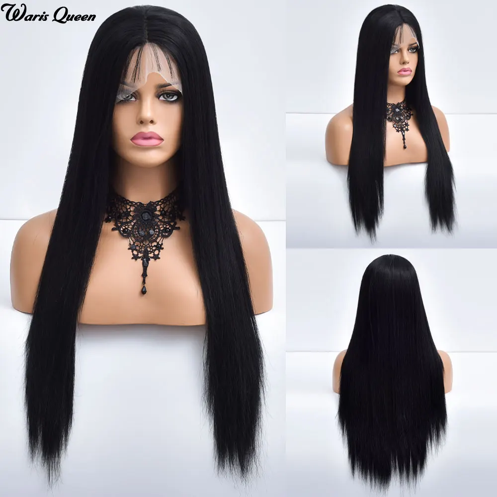 

Women's Black Long Straight Natural Middle Parting Synthetic Wigs For Women Cosplay Wavy Hair Heat Resistant Lace Front Wigs