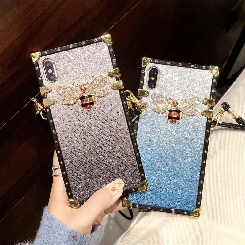 Стильный квадратный чехол для телефона с рисунком пчелы iphone 6 S 7 8 PLUS X XR XS MAX защита