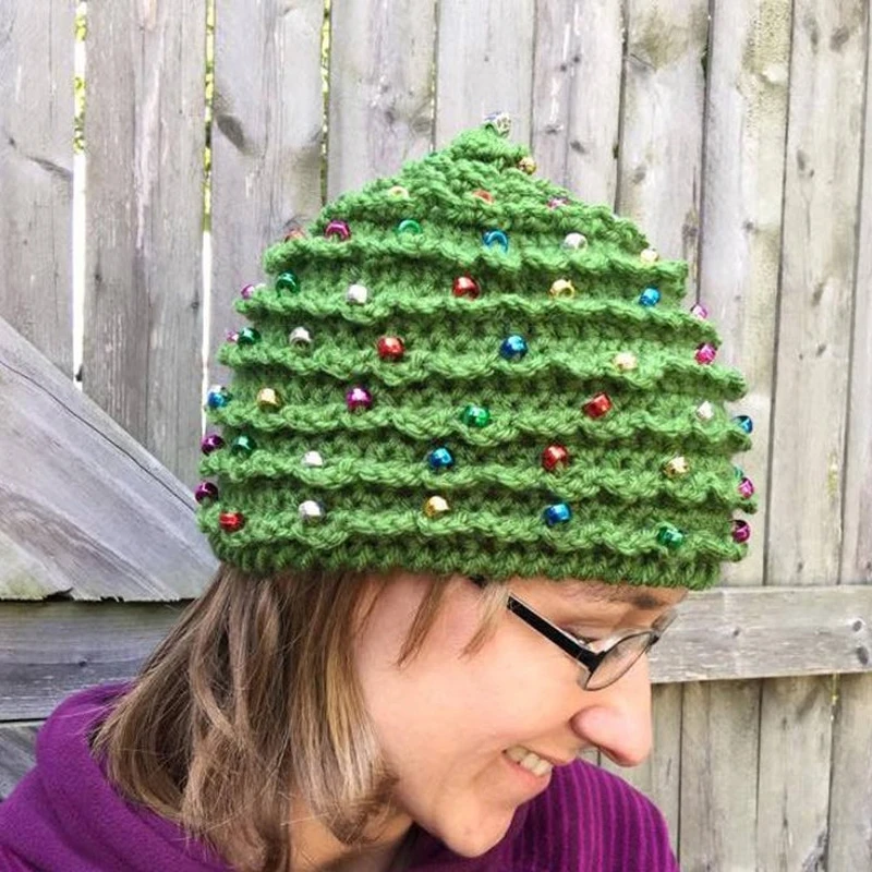 Рождественская хлопковая шапка для ребенка, зимние теплые шапки для женщин и мужчин, модная зеленая шапочка с елкой, вязаная шапка унисекс, украшение, подарок для детей