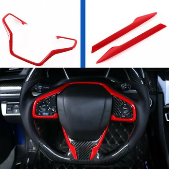 

Easy To Install 3pcs Red ABS Inner Steering Wheel Frame Cover Trim For Honda Civic 2016-2018 Double-sided Car Tape