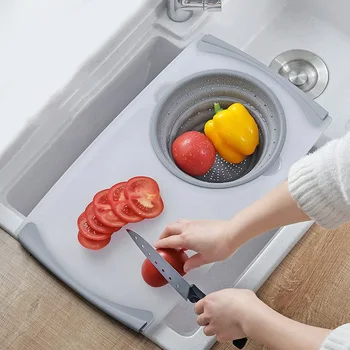 

Folding Chopping Blocks and Basket Foldable Silicone Cutting Board Kitchen Large Cutting Boards Washable Camping Chopping Stand