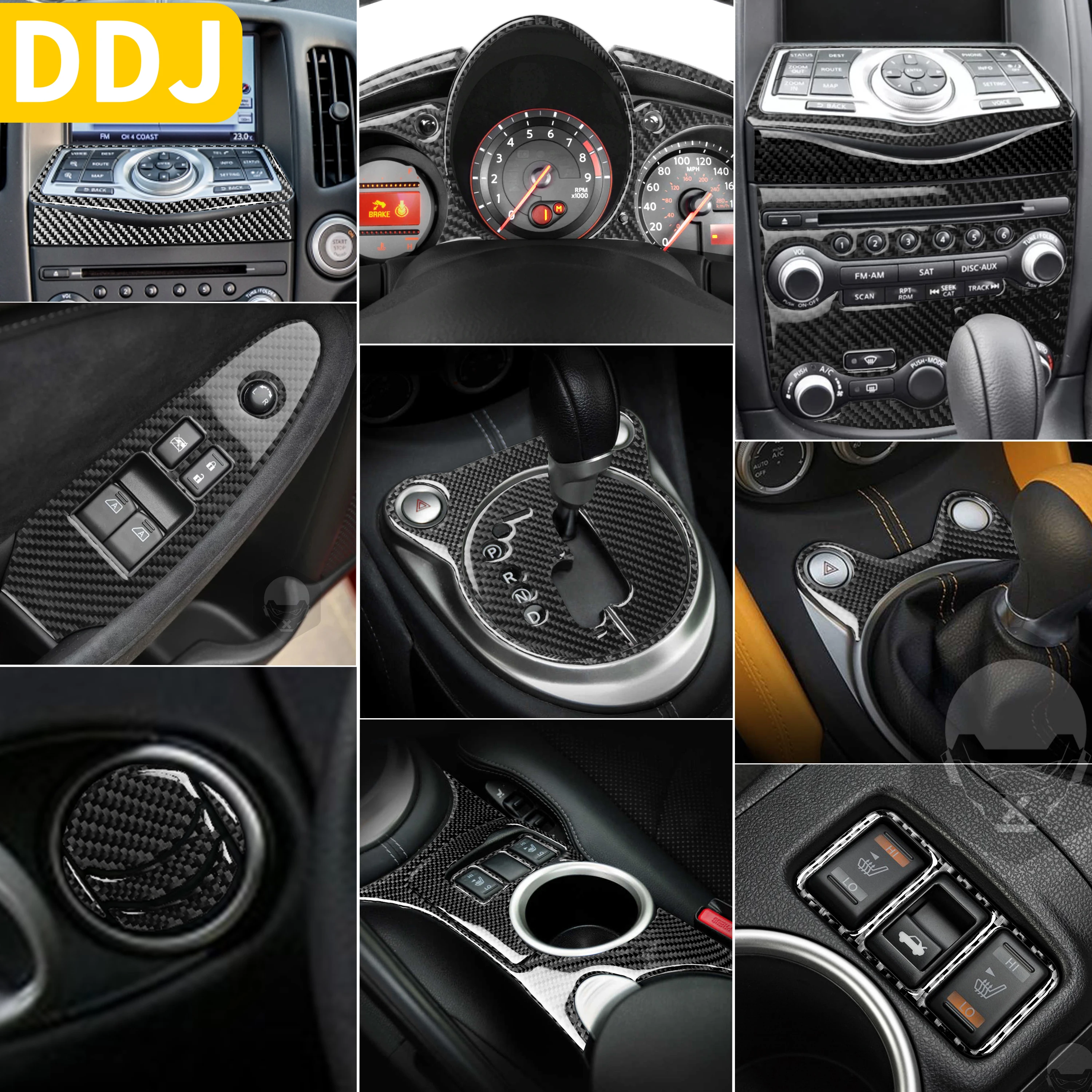 Car Real Carbon Fiber Interior Accessories 370Z Cover Sticker Kit For