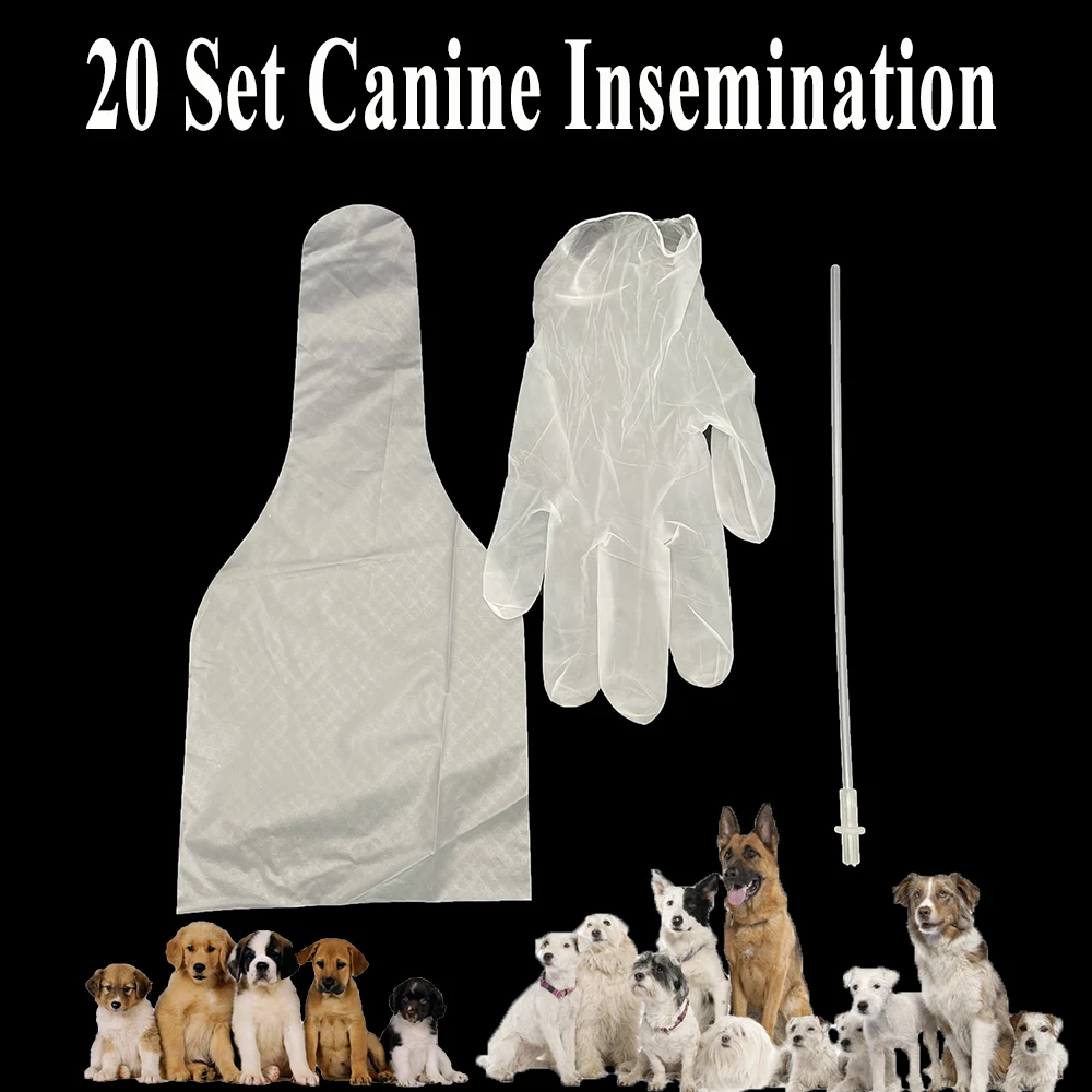 20Sets Pet Dog Artificial Insemination Kit Tube Semen Collect Bags Gloves Disposable Canine Injection Catheter Pipe Clinic Tools
