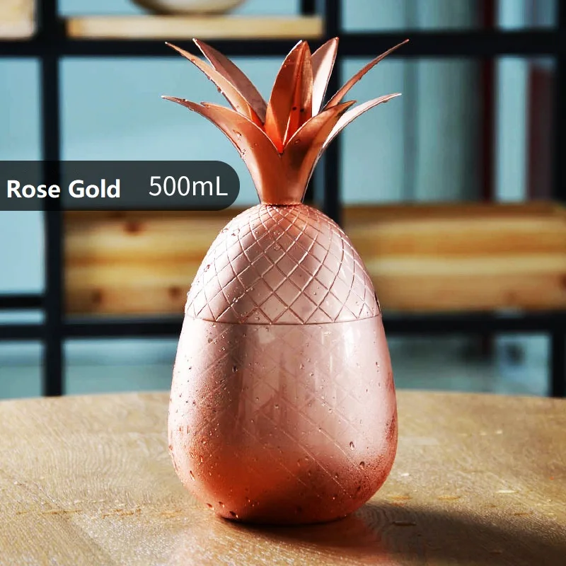 Rose Gold Ананас стакан/кружка из нержавеющей стали серебро розовое золото коктейль сок питьевой чашки кружки бар специальная Питьевая утварь - Цвет: Rose Gold