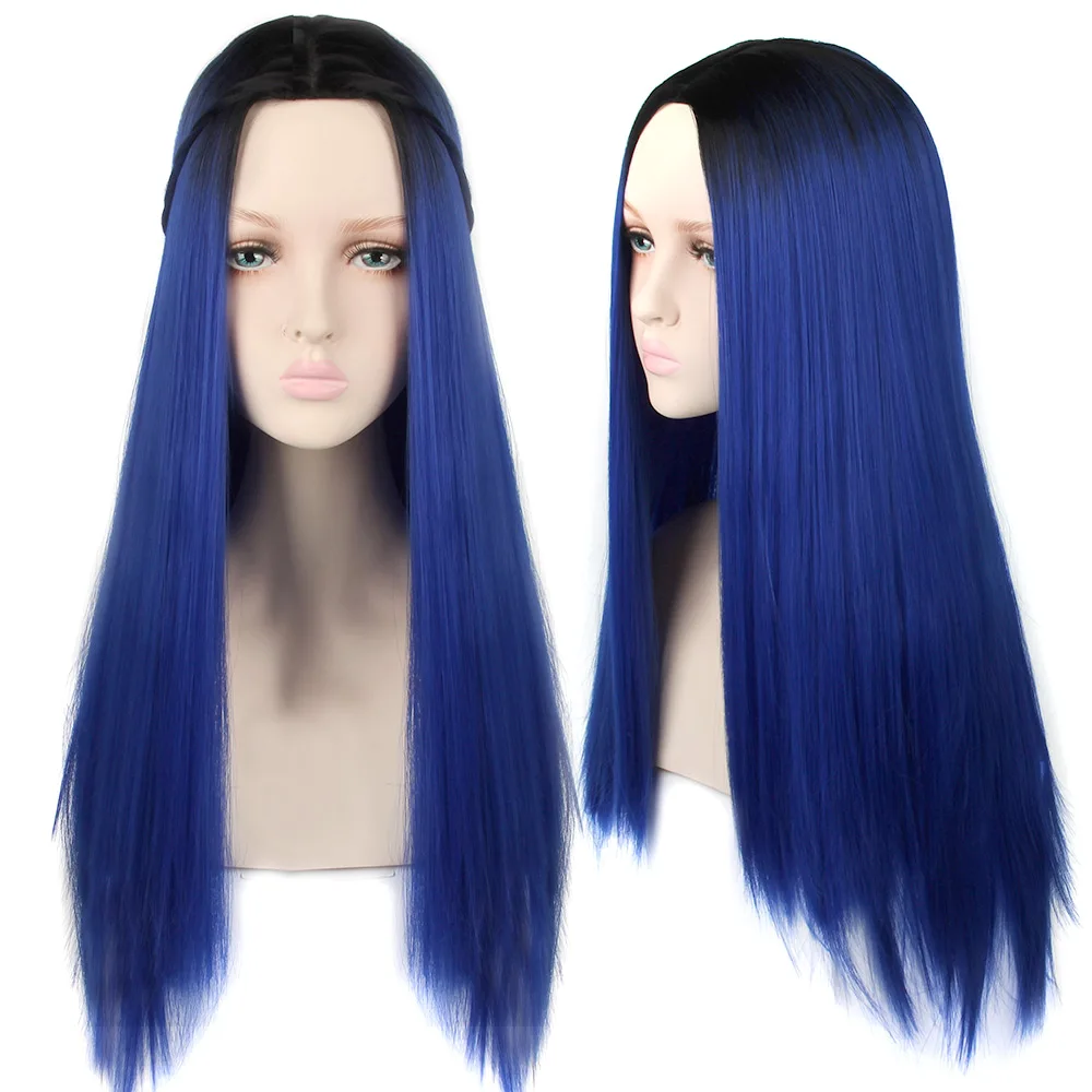 Aiyee26 ''длинные волосы парик средней точки тепла синтетический парик косплей устойчивый черный фиолетовый зеленый цвета волна парик Омбре синтетический парик