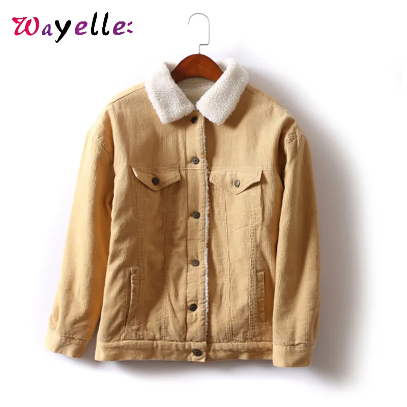 

2019 Corduroy Winter Jacket Coat Women Long Sleeve Casual Lambswool Jackets Female Sweet Warm Parka Chic Ladies Outwear Coats