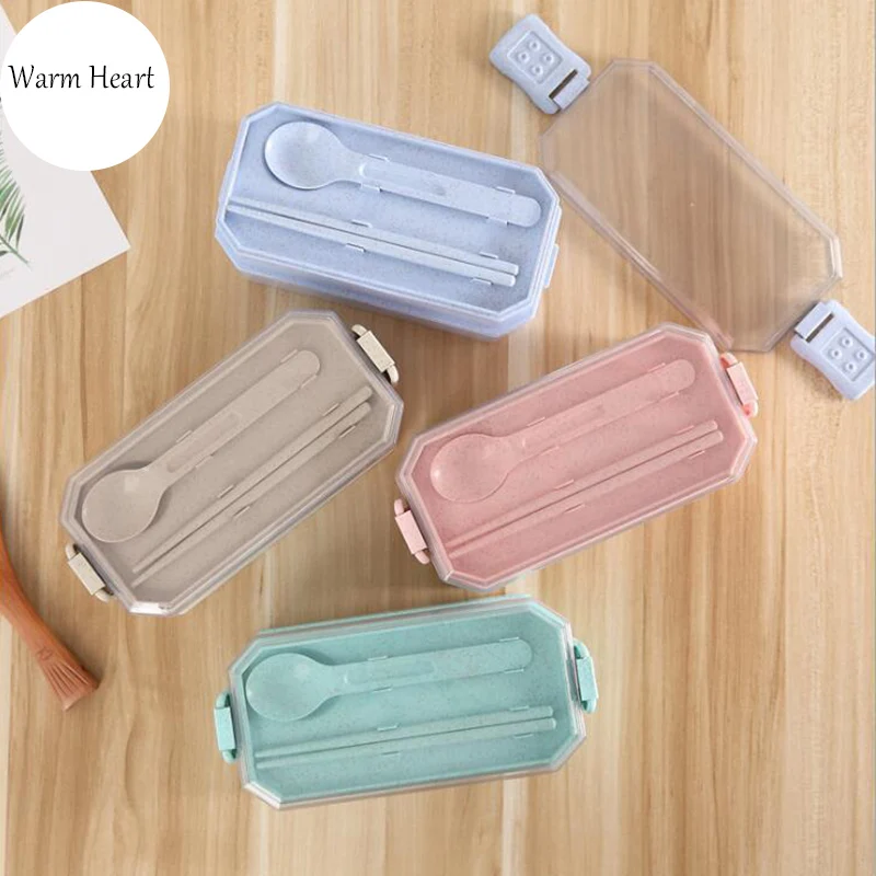

Pink/Blue/Green/Beige Lunch Box Wheat Tableware Eco-friendly Plastic Microwavable Dinnerware Set Bento Box Food Container