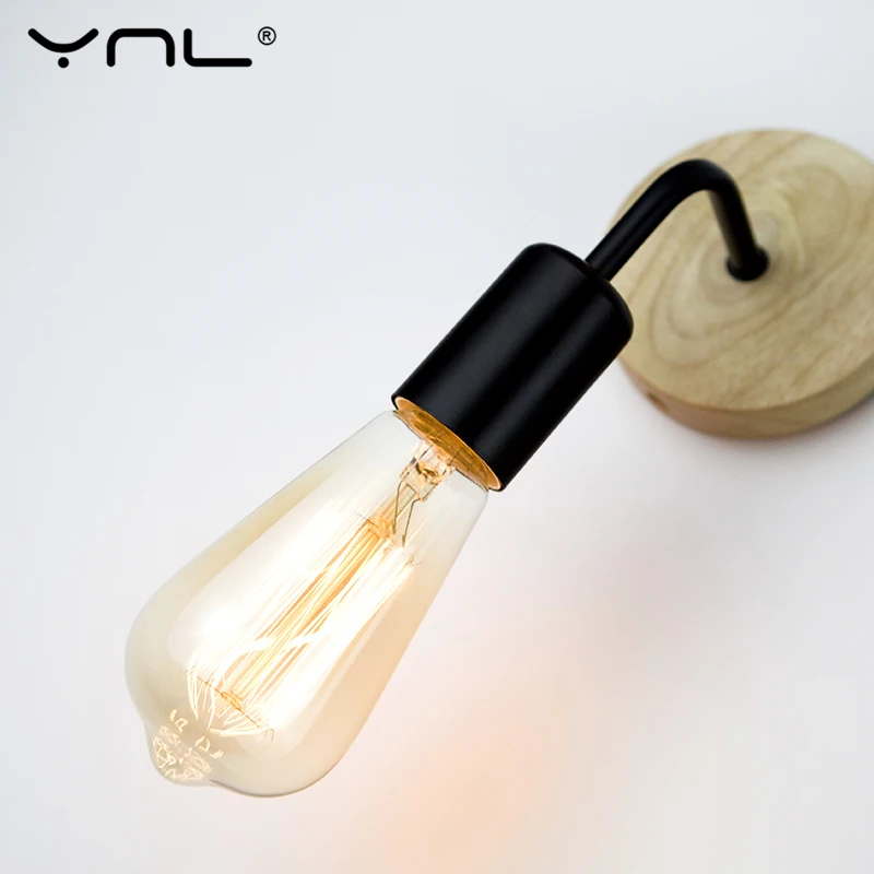 Nordic Wood Wall Lamp Sconce E27 Retro Bedside Vintage Indoor Lighting Bedroom Living Room For Home Decor LED Wall Light Fixture