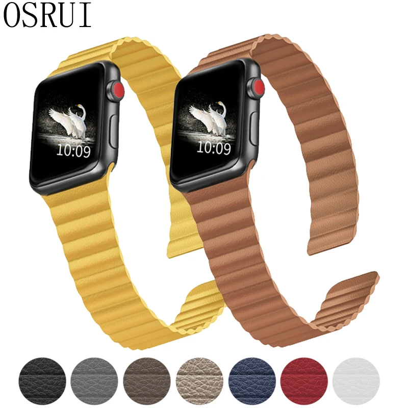 Кожаный ремешок для Apple watch 4 5 с магнитной застежкой iwatch 44 мм 40 42/38 серия 3 2 браслет