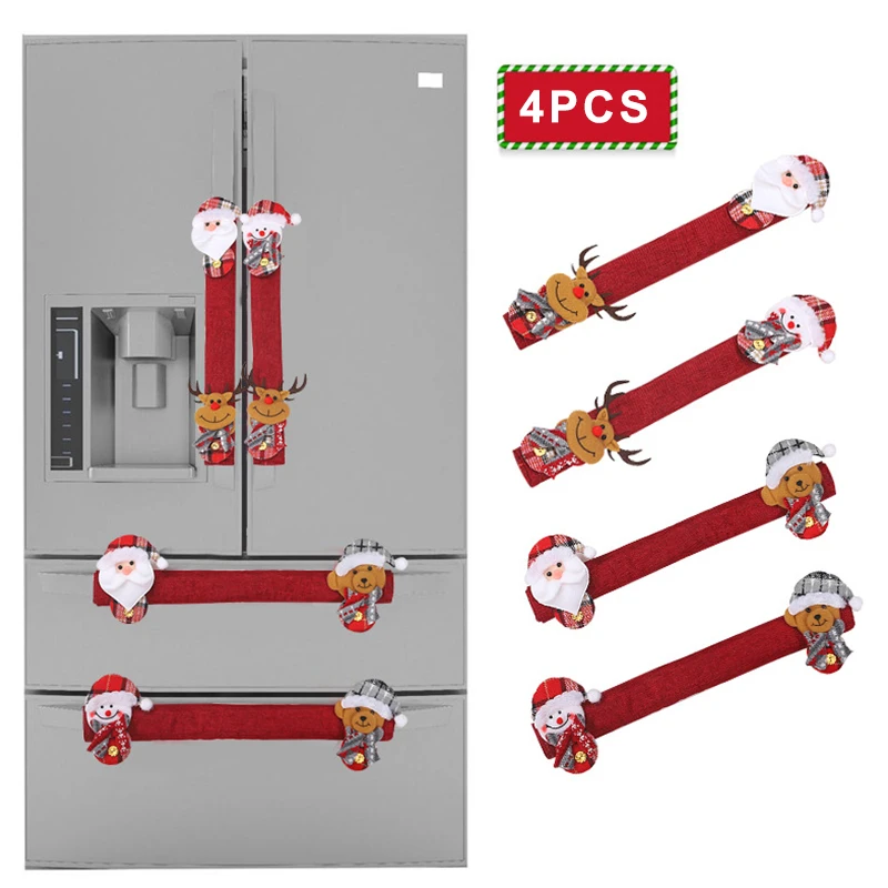 4 шт., Рождественская Ручка дверцы духовки для холодильника, крышка, обёрточная бумага, рукава для Санты, кухонного прибора, декоративные ручки, Рождественское украшение для дома