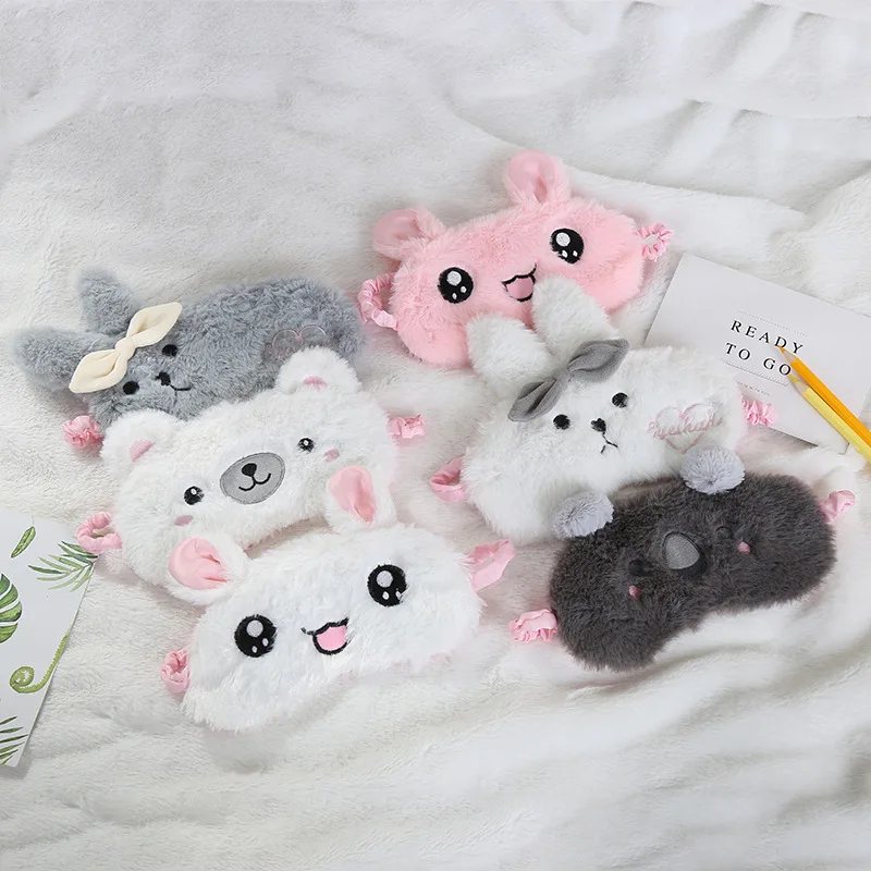 

Cartoon Plush Animal Sleeping Eye Cover Eyepatch Bandage Blindfold Rabbit Bear Eyeshade Relax Mask for Travel Home Party Gifts
