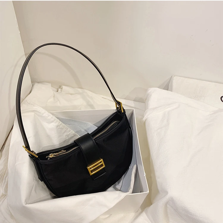 Женская сумка, черная нейлоновая сумка, полумесяц, маленькая сумка на плечо для женщин, винтажные сумки для багета, женская сумка