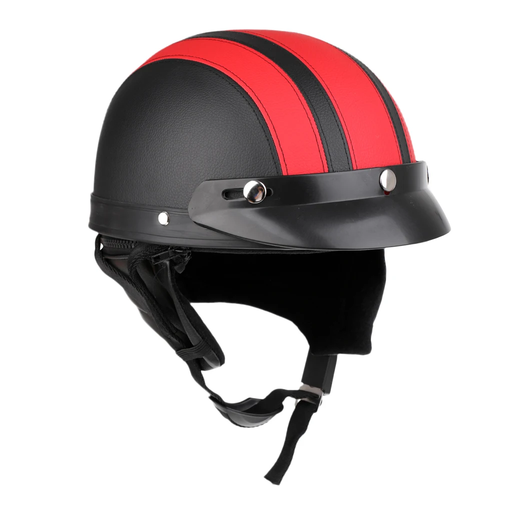 PU Leather Motorcycle Helmets Bike Bicycle Cycling Riding Helmet Open Half Face Detachable Visor & Scarf Men Women