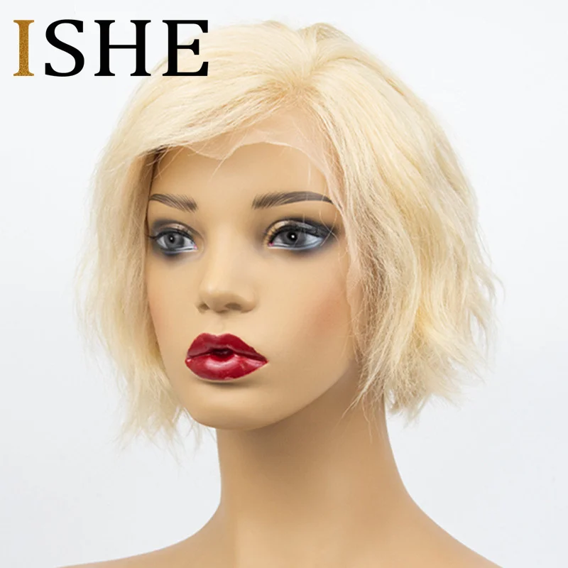 

Honey Blonde 613 Water Wave Lace Front Human Hair Wig Short Bob HD Transparent Lace Front Wigs Preplucked No Remy For Women ISHE