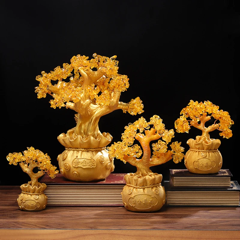 Фэншуй кристалл счастливое дерево предмет интерьера, украшение золотой слиток Миниатюрная модель открытие украшения Аксессуары свадебные подарки