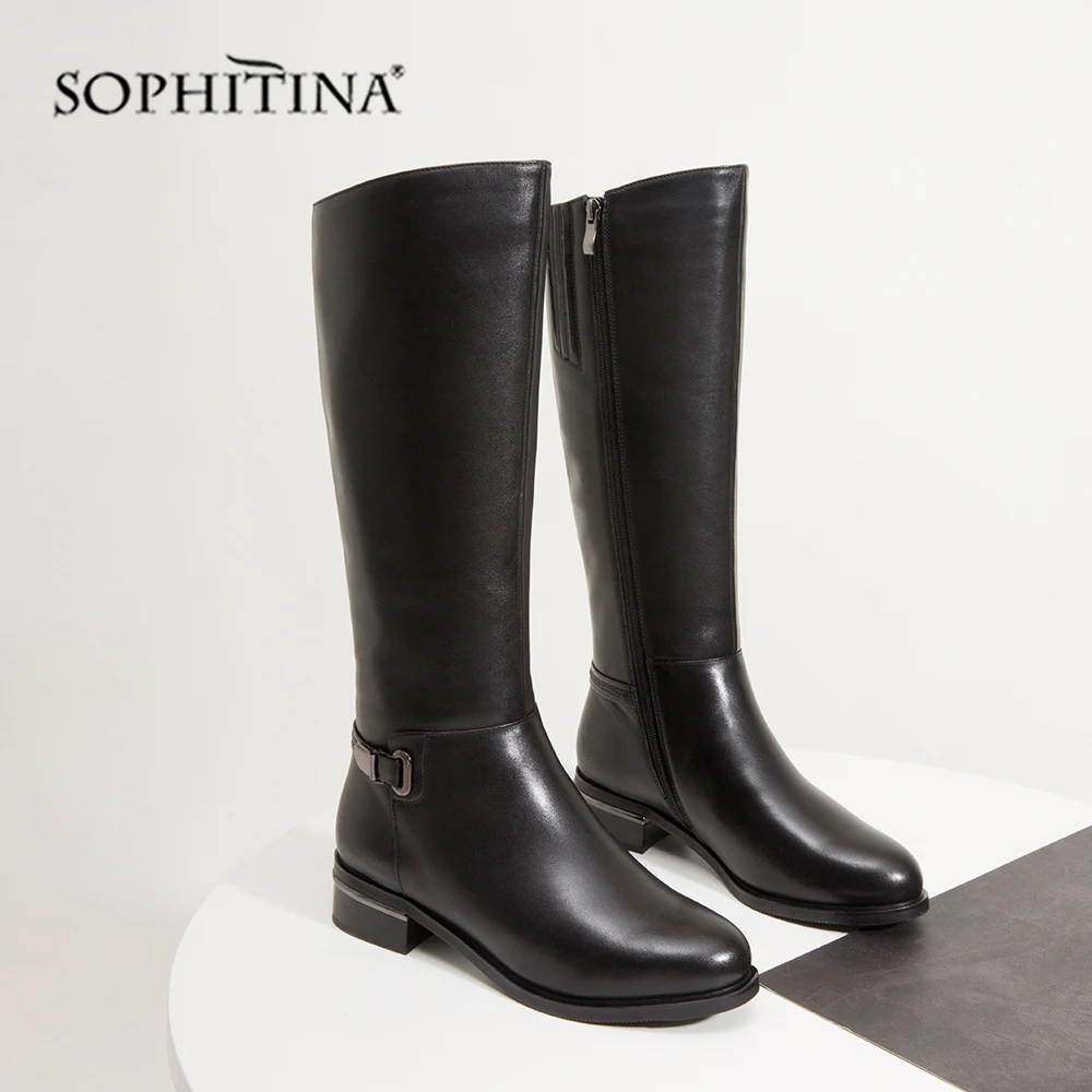SOPHITINA/модные однотонные сапоги из высококачественной натуральной кожи; удобная специальная обувь с круглым носком; новые женские сапоги до колена; SC421