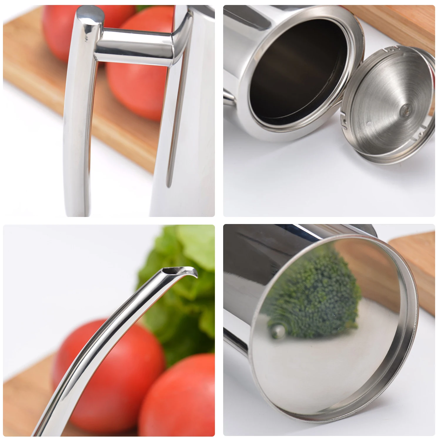

Hot 304 Stainless Steel Oil Can Drizzler Cruet Pot Flagon Olive Oil Dispensor with Drip-Free Spout Lid Cap 700ml Seasoning Bottl