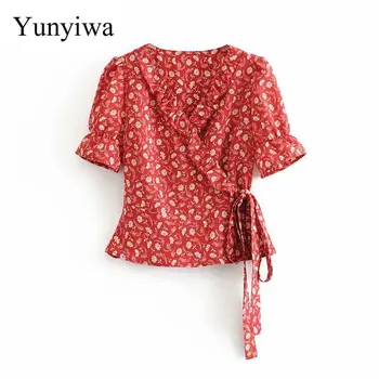 

2020 New Red Shredded Lotus Leaf Wrapped Coat for Womens Blouse Sexy Party Shirts Tops Clothing Blusas Mujer De Moda