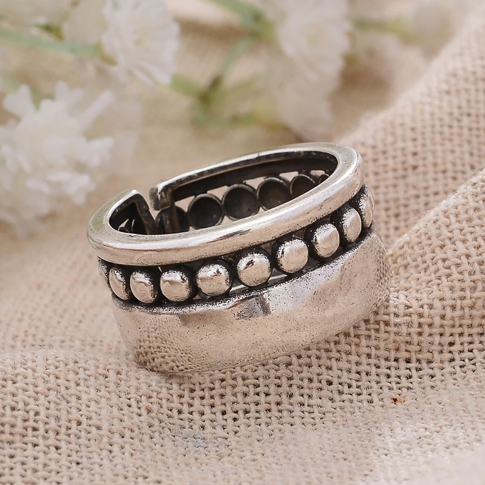 Vintage Simple Little Ball Thai Silver Female Open Party Rings For 