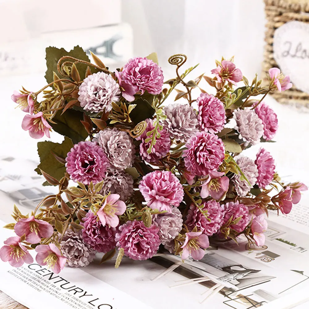 1 ветка 11 цветов искусственные букеты из сиреневого шелка украшение для