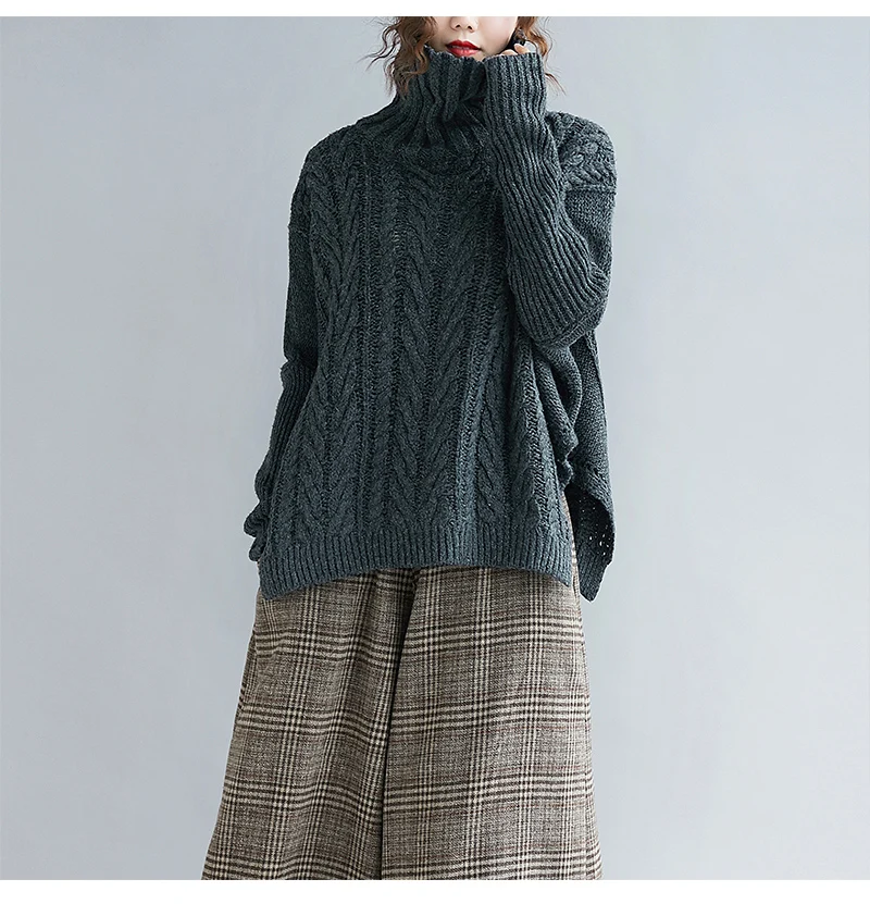 Женские свитера, Осень-зима, большой размер, удобный, высокий воротник, 100 кг, хлопок, пуловер, сплошной цвет, свободный, тонкий свитер для женщин