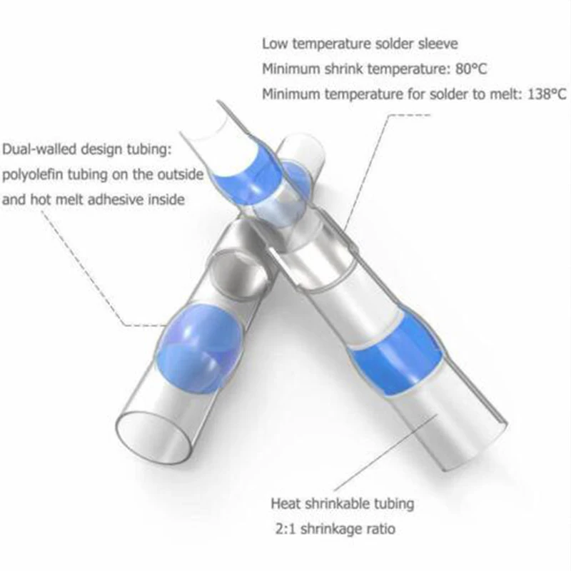 

250X 5 Colour Solder Connector Heat Shrink Butt Connector Cable Connector Questch With Box