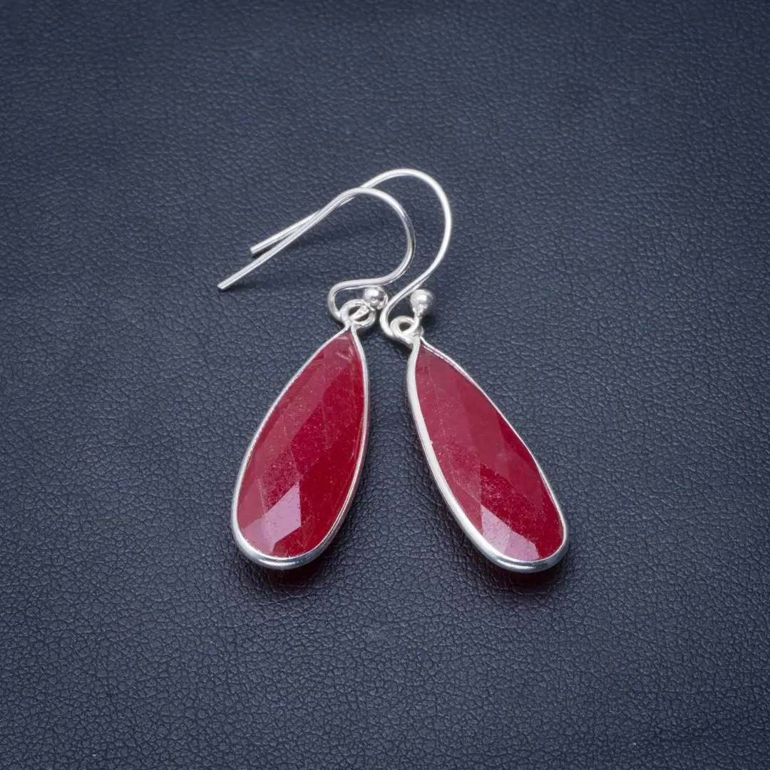 

Natural Cherry Ruby Handmade Unique 925 Sterling Silver Earrings 1.5" B2155