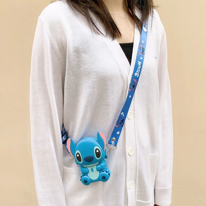 Disney Stitch Silicone Coin Purse para crianças, figura Anime fofa, bolsa de ombro Chip e Dale, bolsa de mensageiro estudantil, presentes da moda