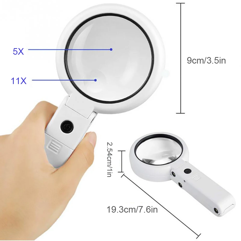 LED Magnifier Magnifying Glass Lamp 5X 11X 8 Foldable Super Bright
