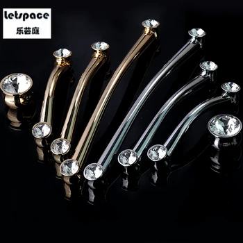 

96 128 192mm Fashionable modern crystal diamond furniture door handle silver gold drawer cupboard wardrobe kitchen knob handle