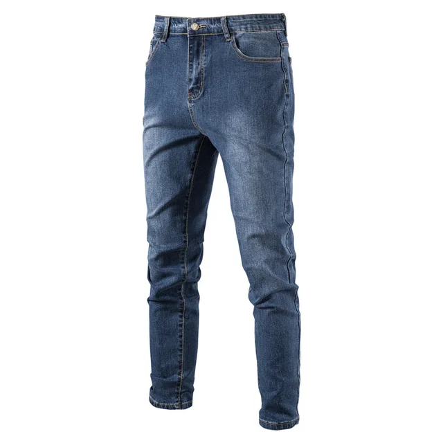 Men Cotton Stretchy Blue Jeans Casual Solid Color Mid Waist Mens Denim Pants Autumn High Quality Zipper Jean Pants Slim Fit 1