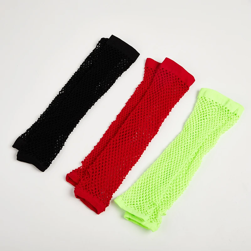 

1 pair Punk Gothic Costume Long Fishnet Dance Mesh Fingerless Lady Gloves Black Red Fluorescent Green