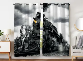 

HommomH blackout curtains (2 pages) bedroom quality fabric curtain railway train