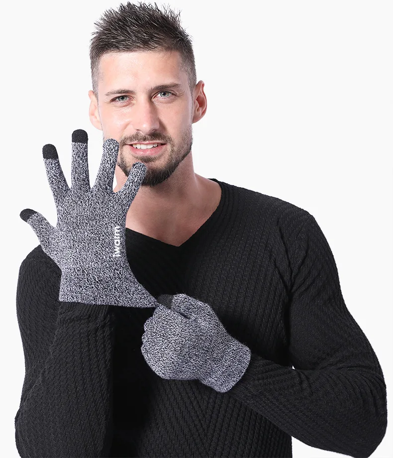 Зима Осень теплые мужские вязаные перчатки гибкие перчатки полный палец мужские утепленные шерстяные кашемировые однотонные перчатки для смартфона планшета