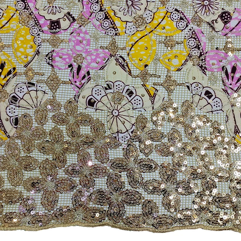 Bestway Net Lace Fabric 2021 High Quality Sequins Embroidery Nigerian Robe Sewing Material 5 Yards African Lace Fabric Printed