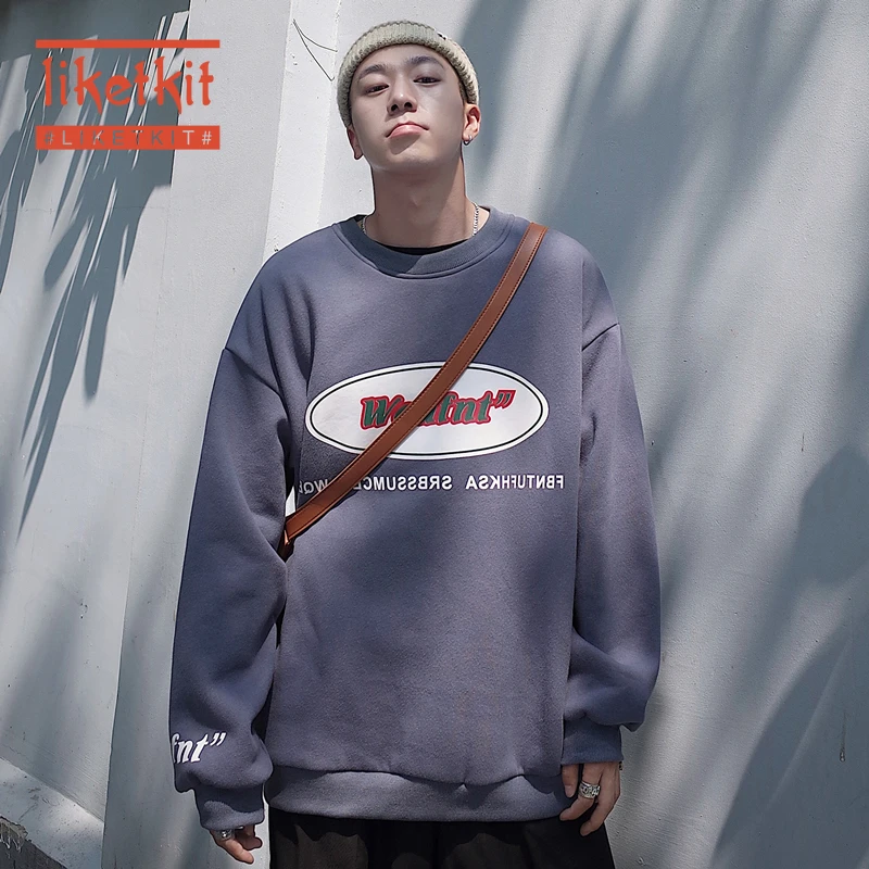 

Liketkit Mens Oversized O-Neck Hoodies Sweatshirts 2020 Spring Print Harajuku Pullovers Male Korean Fashions Hoodies Streetwear