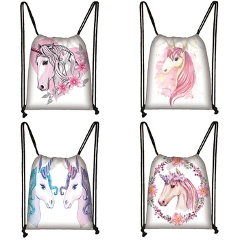 

Unicorn Print Drawstring Bag Women Travel Bag Teenager School Bag Brown Girl And Boy Backpack Fashion Female Storage Bags To9963