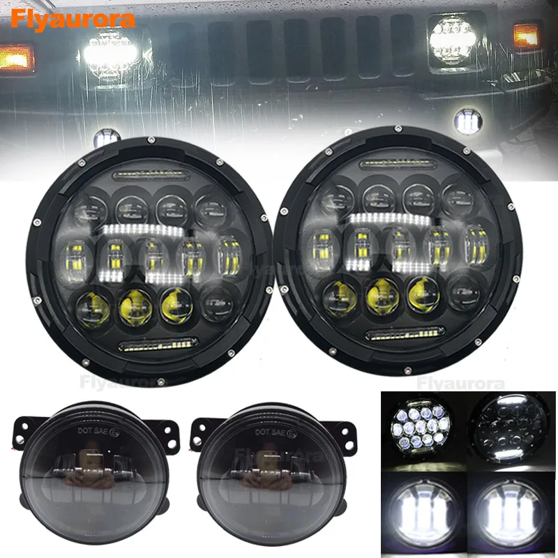 75w black combo Черный 2 шт. 90 Вт H4 7 дюймов светодиодный головной светильник с парой 4 ''30 Вт передний бампер светодиодный противотуманный светильник противотуманная фара для AM General Hummer 1992~ 2001 - Цвет: 75w black combo
