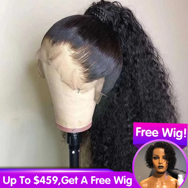 Günstige Lockige Perücke 360 Spitze Frontal Perücke Pre Gezupft Mit Baby Haar Brasilianische Tiefe Teil 13x6 Spitze Vorne Menschlichen haar Perücken Aimoonsa Remy