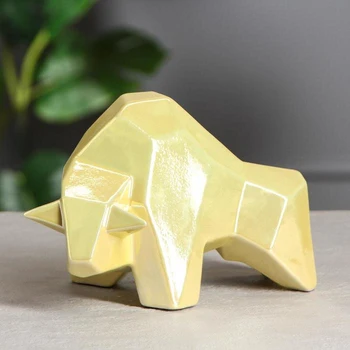 

Piggy bank "Bull", origami, yellow pearls, 16 cm