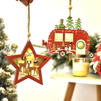 

Christmas LED Light Tree Star Car Wooden Pendants Ornaments Xmas DIY Wood Crafts Kids Gift For Home Christmas Party Decorations