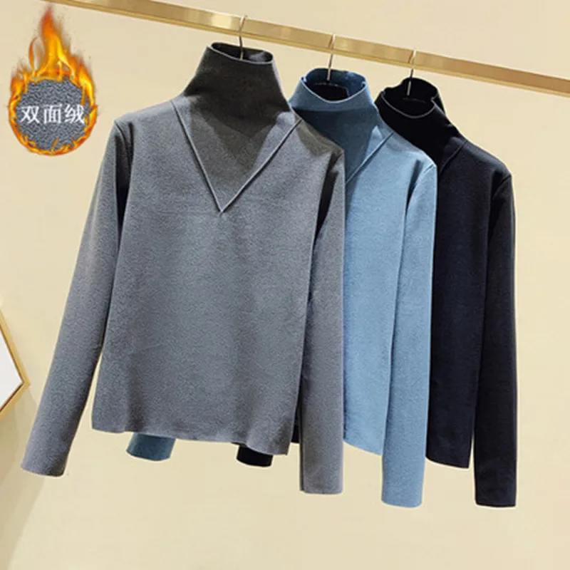 

Autumn / winter 2020 new women's cotton slim fitting cotton T-shirt long sleeve Plush bottom shirt Korean ins fashion style