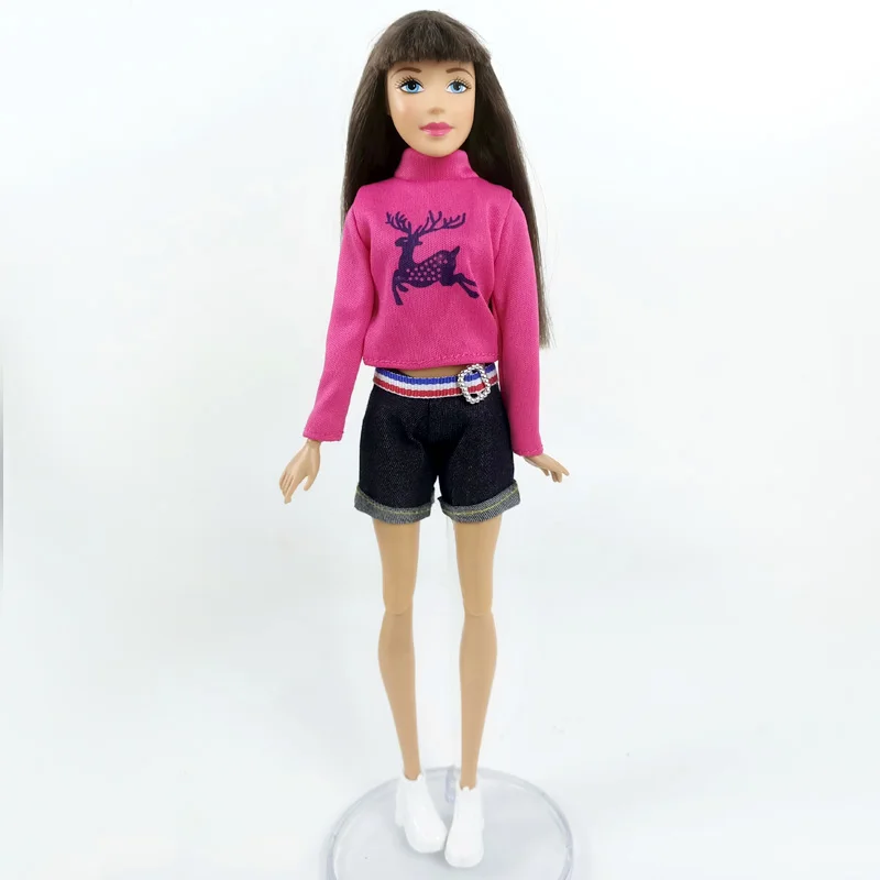 2 jogos/lote elk deer imprimir roupas para barbie boneca roupas de manga  longa camisa curta jean calças acessórios traje presente