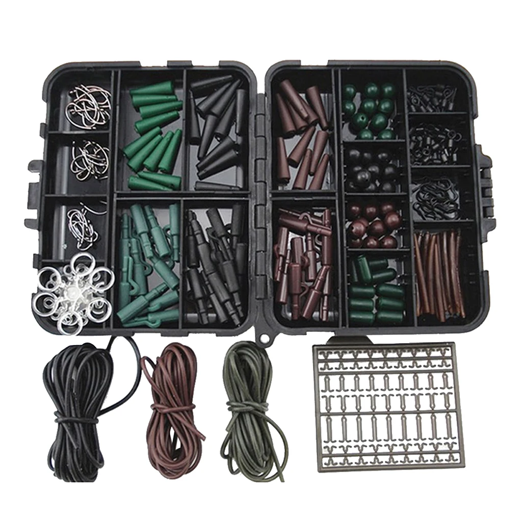 Carp Fishing Fish Tackle Kit With Swivels Hooks Sleeves Rubbers Tubes Set