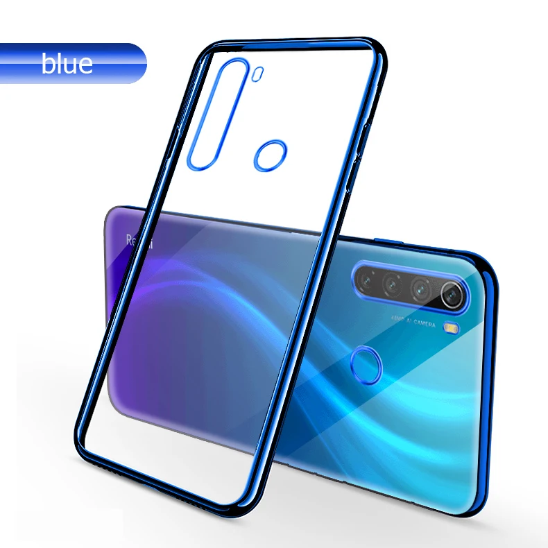 Blue Color Прозрачный чехол для Redmi Note 8 Pro Redmi Note 8 чехол для редми ноут 8 нот 8 про мягкий чехол из ТПУ с покрытием+ закаленное стекло редми ноут 8 нот 8 про для Xiaomi Redmi Note 8 Note 8 POR - Цвет: Blue Color