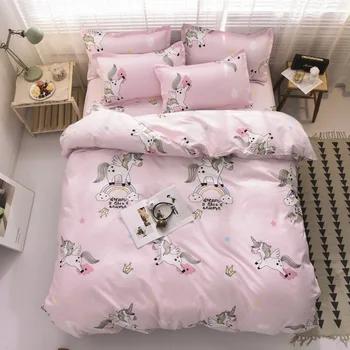 

Cartoon Kids Bedding Set Rainbow Unicorn Bedclothes Quilt Cover with Sheet Pillowcase Students Children Bed Duvet Cover Set