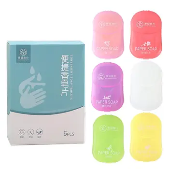 

6pcs/box Portable Disposable Travel Hiking Washing Hand Bath Toiletry Paper Soap