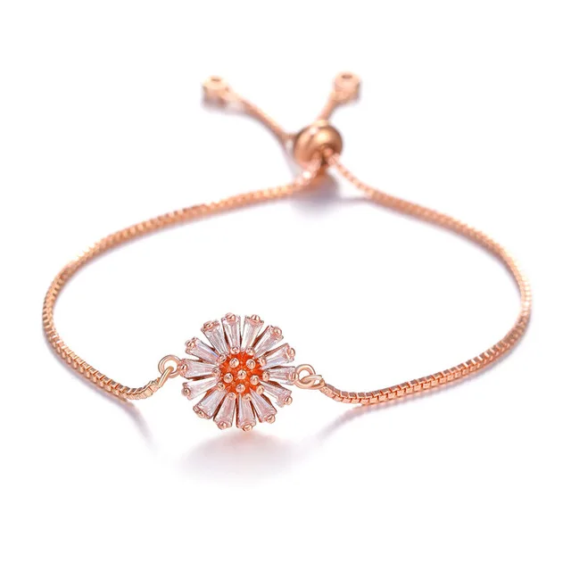 rose gold JUWANG цветок браслет с фианитовыми подвесками браслеты для женщин Девушка Мода 925 серебро цепь регулируемый браслет для женщин вечерние подарок - Окраска металла: rose gold