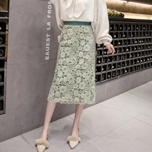 JUAY KALA юбки женские s Женская юбка с принтом осенняя и зимняя вязаная юбка Темперамент Длинная кружевная юбка юбки женски